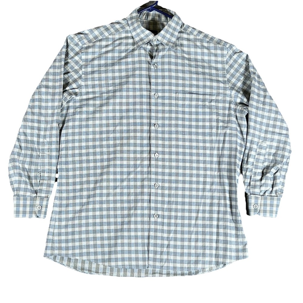 Ermenegildo Zegna Mens Shirt XL Cotton Blue Brown Striped Button Up Dress